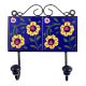 Navy Blue Yellow Floral Tiles Hooks